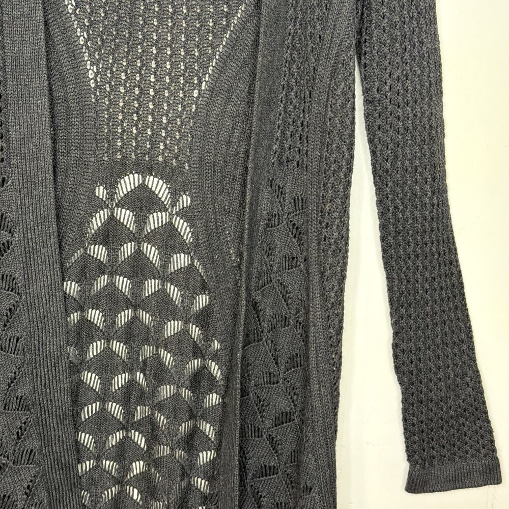 BELLDINI Women's size LARGE Open Front Sweater Cardigan Eyelet Knit Dark GRAY - Picture 6 of 15